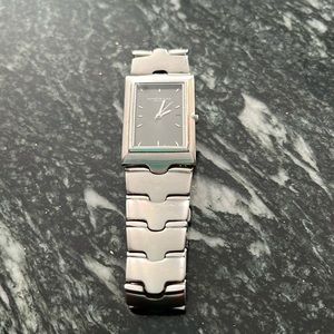 Kenneth Cole, watch for men, Silvertone, black rectangle dial